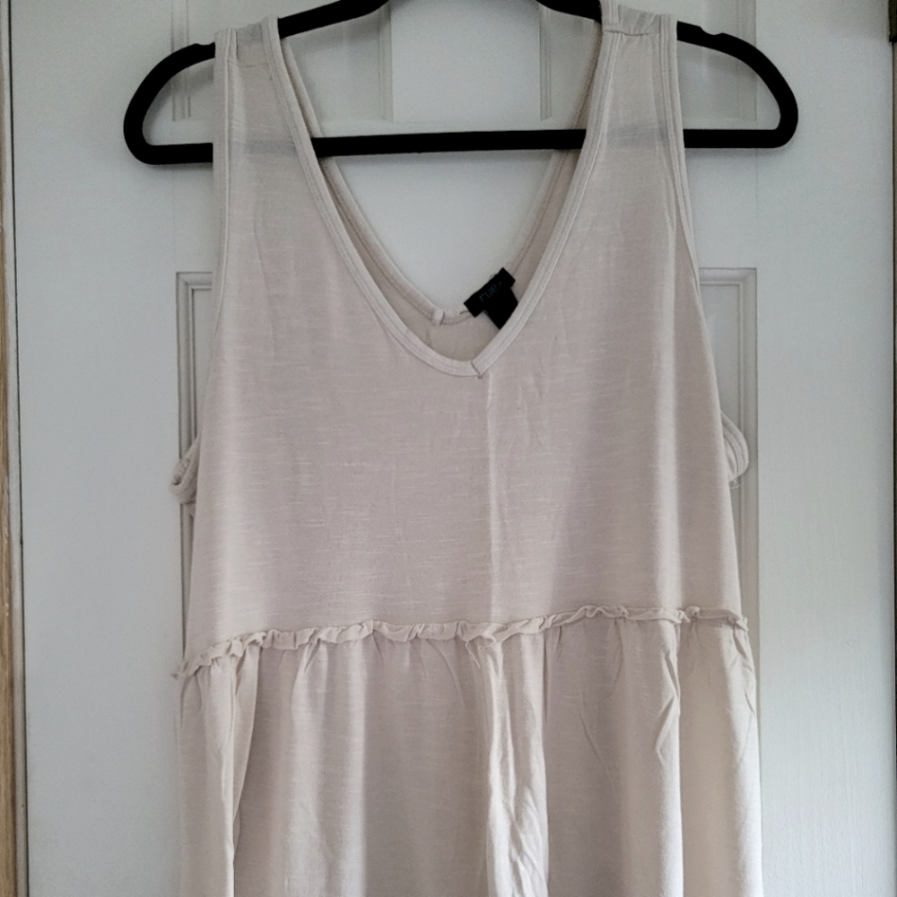 Cream Flowy Tank with Ruffled Waist Accent